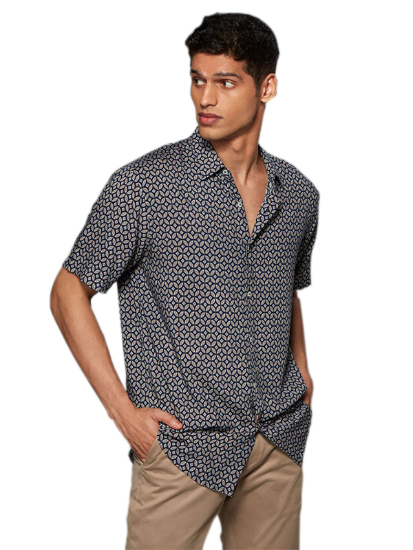 ascot by westside navy printed relaxed fit shirt
