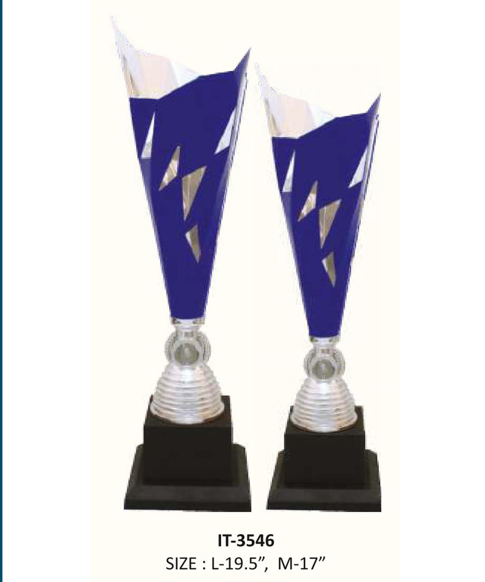 white and blue finish trophy