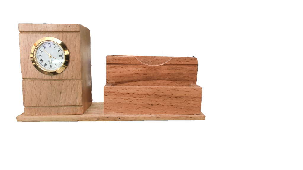 Wooden clock desk organiser