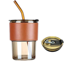 Leather Mug with Straw and lid Coffee Cup Sipper Glass